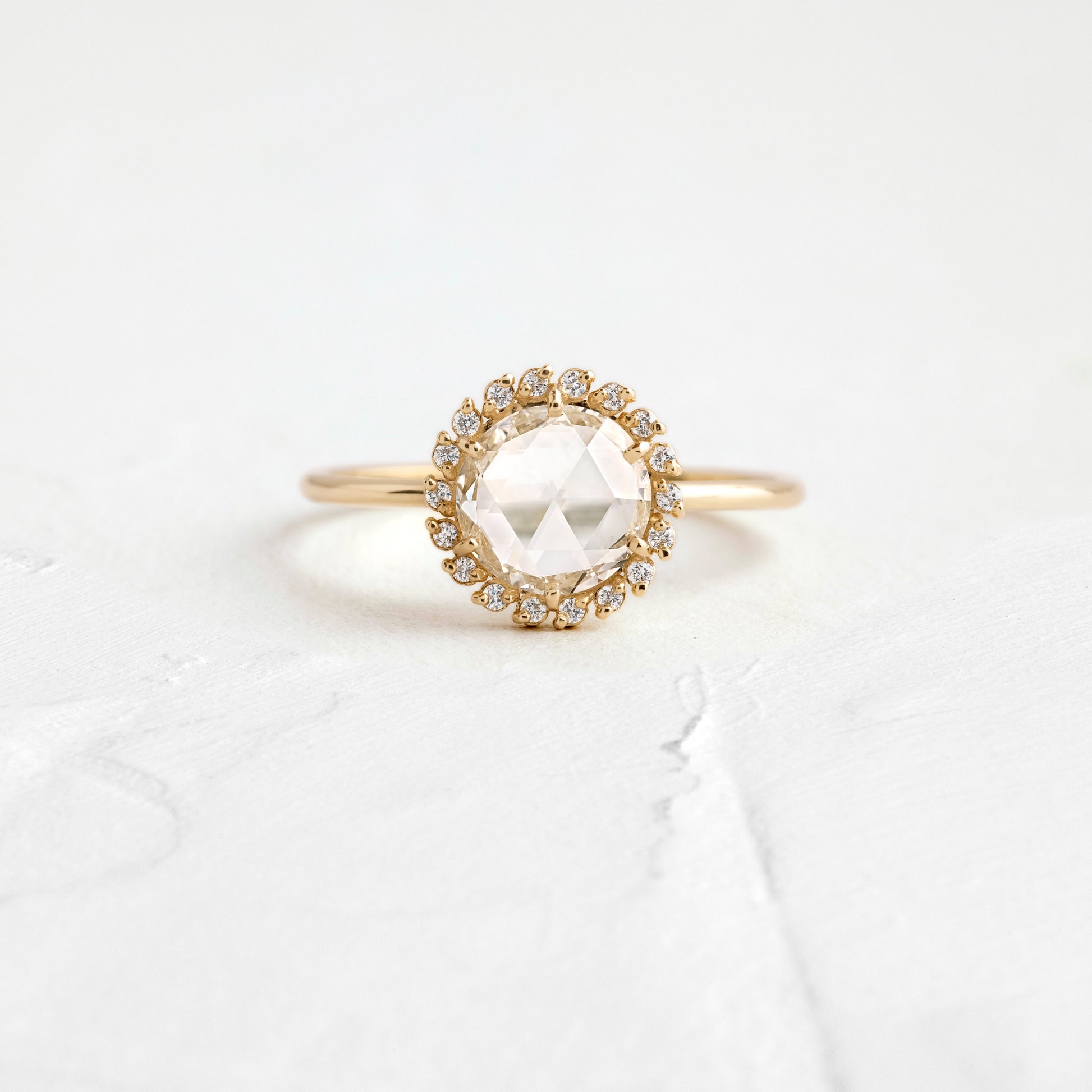 Halo-Rose Cut Lab Grown Diamond Engagement Ring - Front view