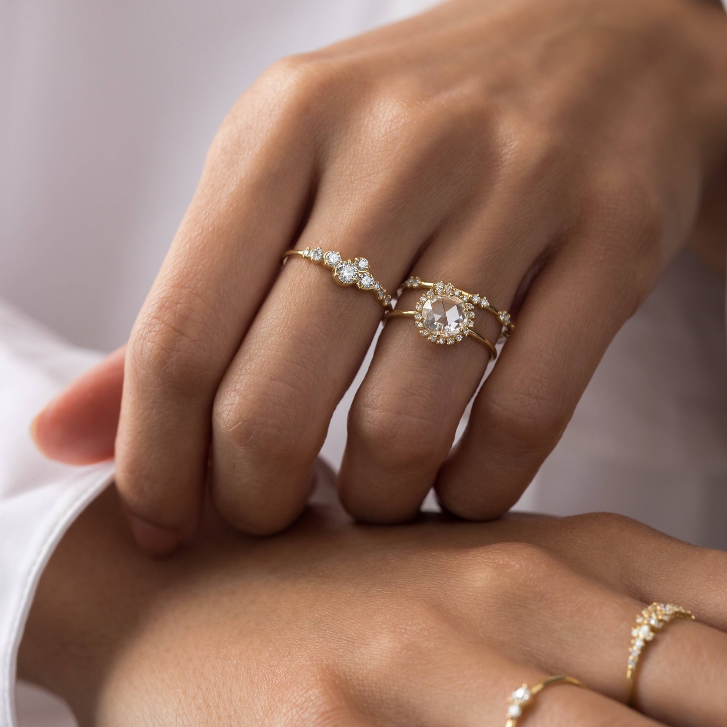 Halo-Rose Cut Lab Grown Diamond Engagement Ring - Detail view