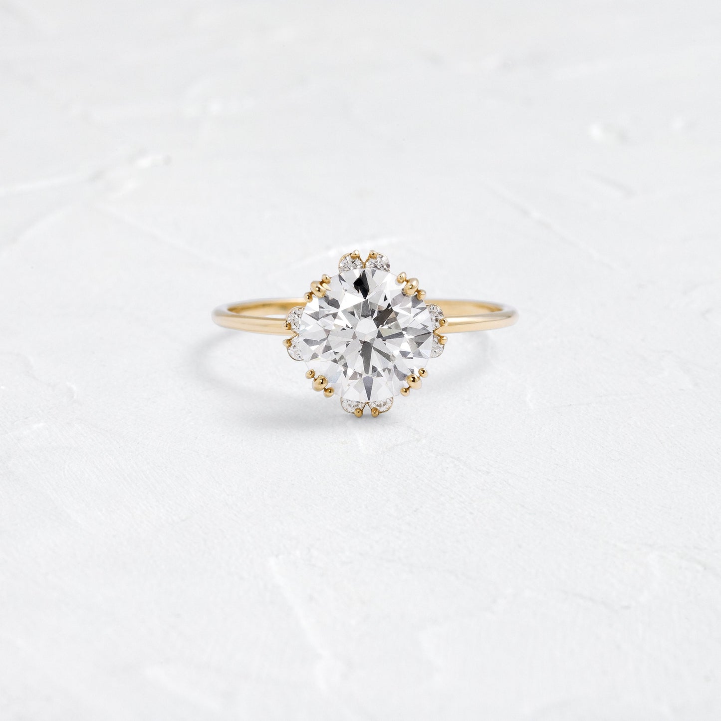 Halo & Triple Prong-Round Lab Grown Diamond Engagement Ring - Front view