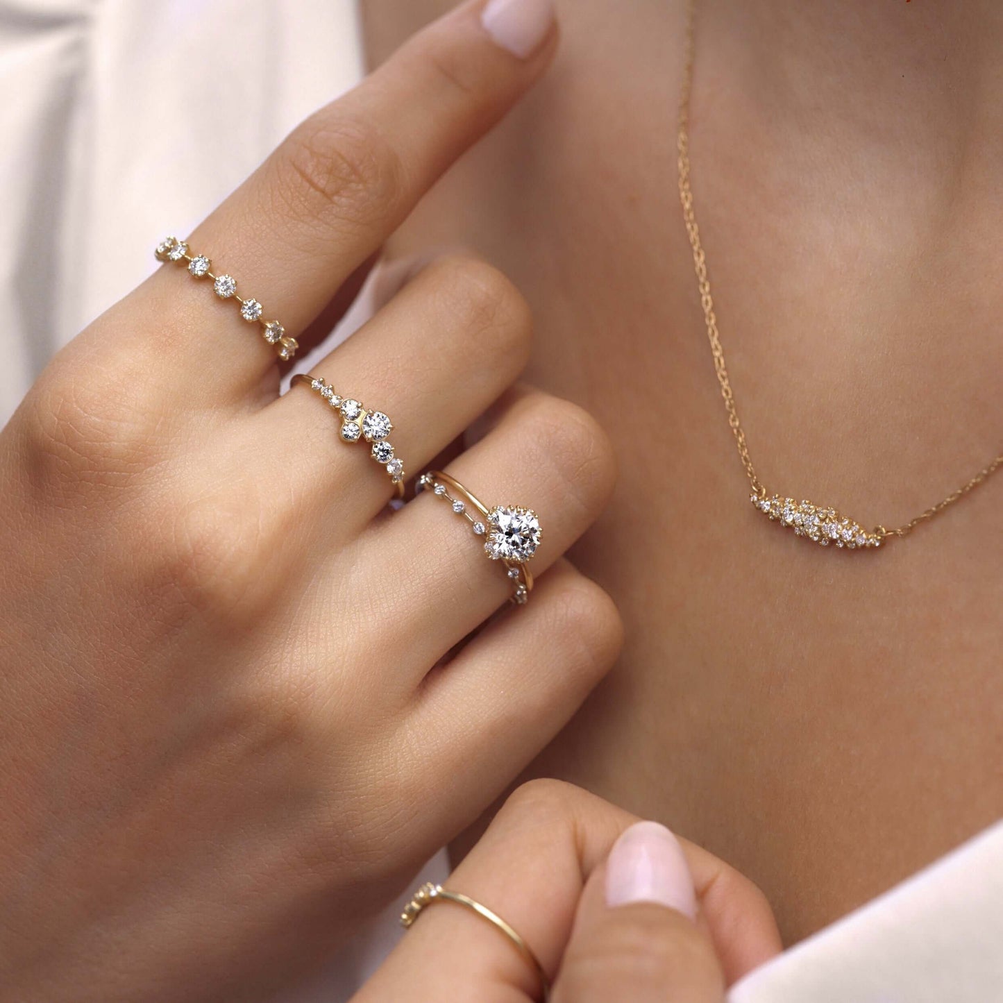 Halo & Triple Prong-Round Lab Grown Diamond Engagement Ring - Detail view