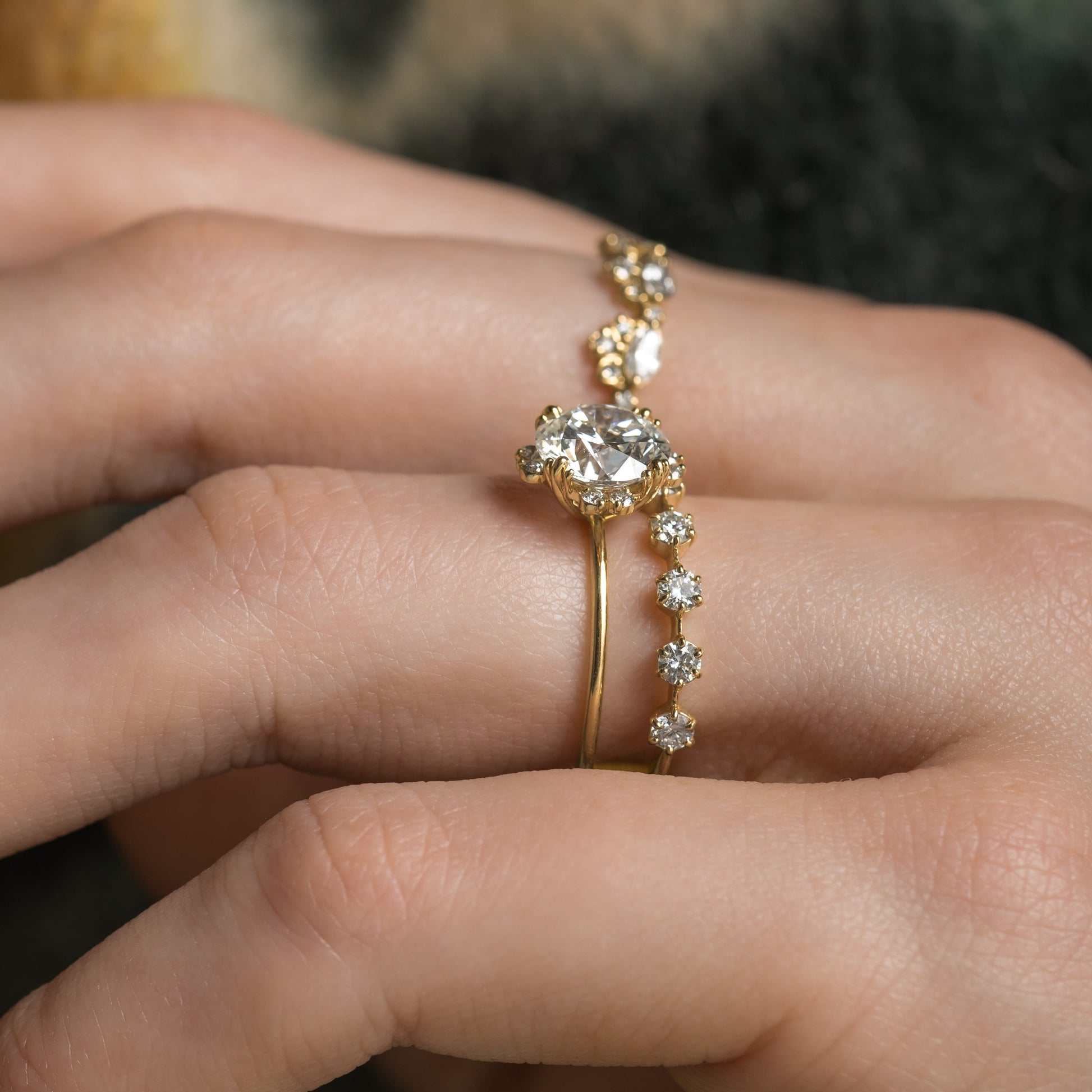 Halo & Triple Prong-Round Lab Grown Diamond Engagement Ring - Lifestyle