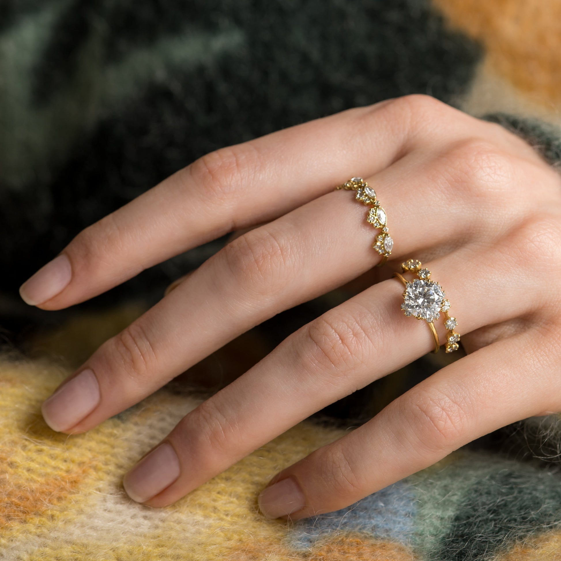 Halo & Triple Prong-Round Lab Grown Diamond Engagement Ring - Side view