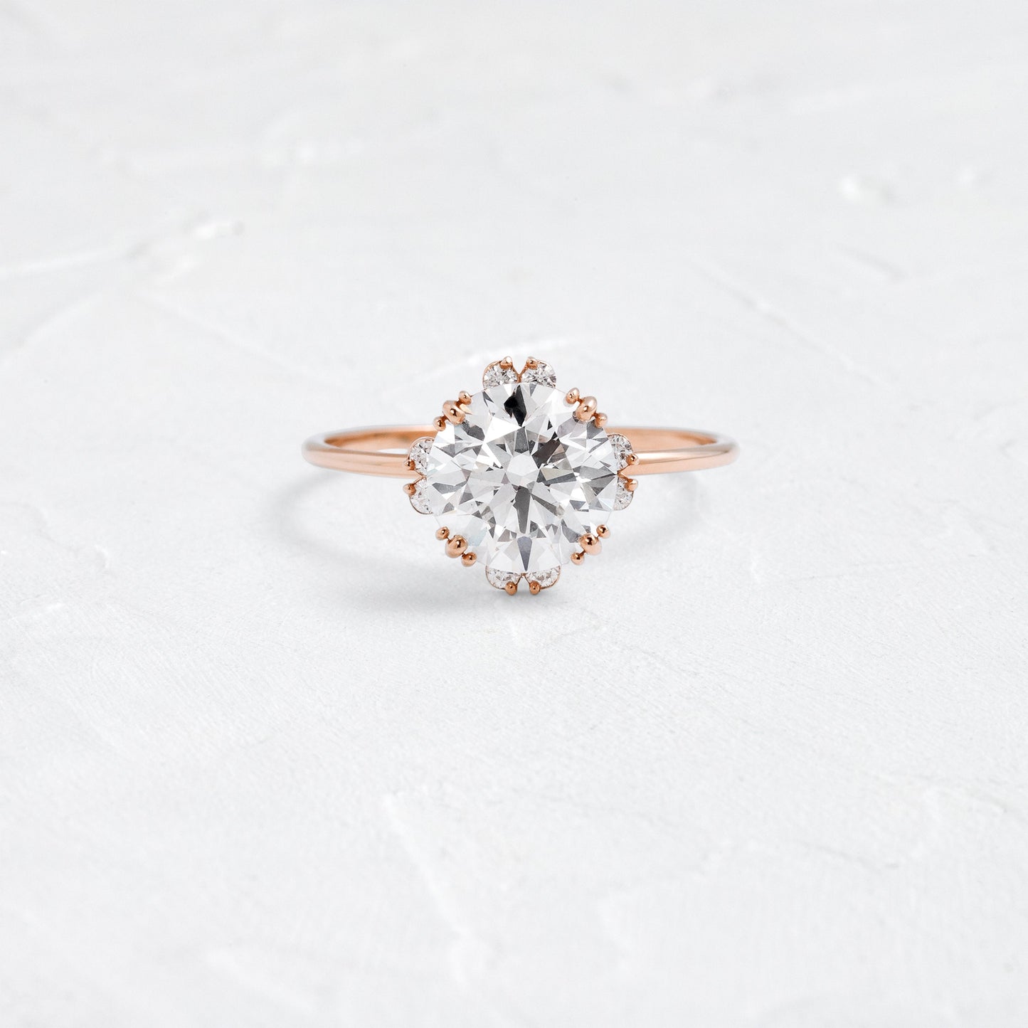 Halo & Triple Prong-Round Lab Grown Diamond Engagement Ring - Back view