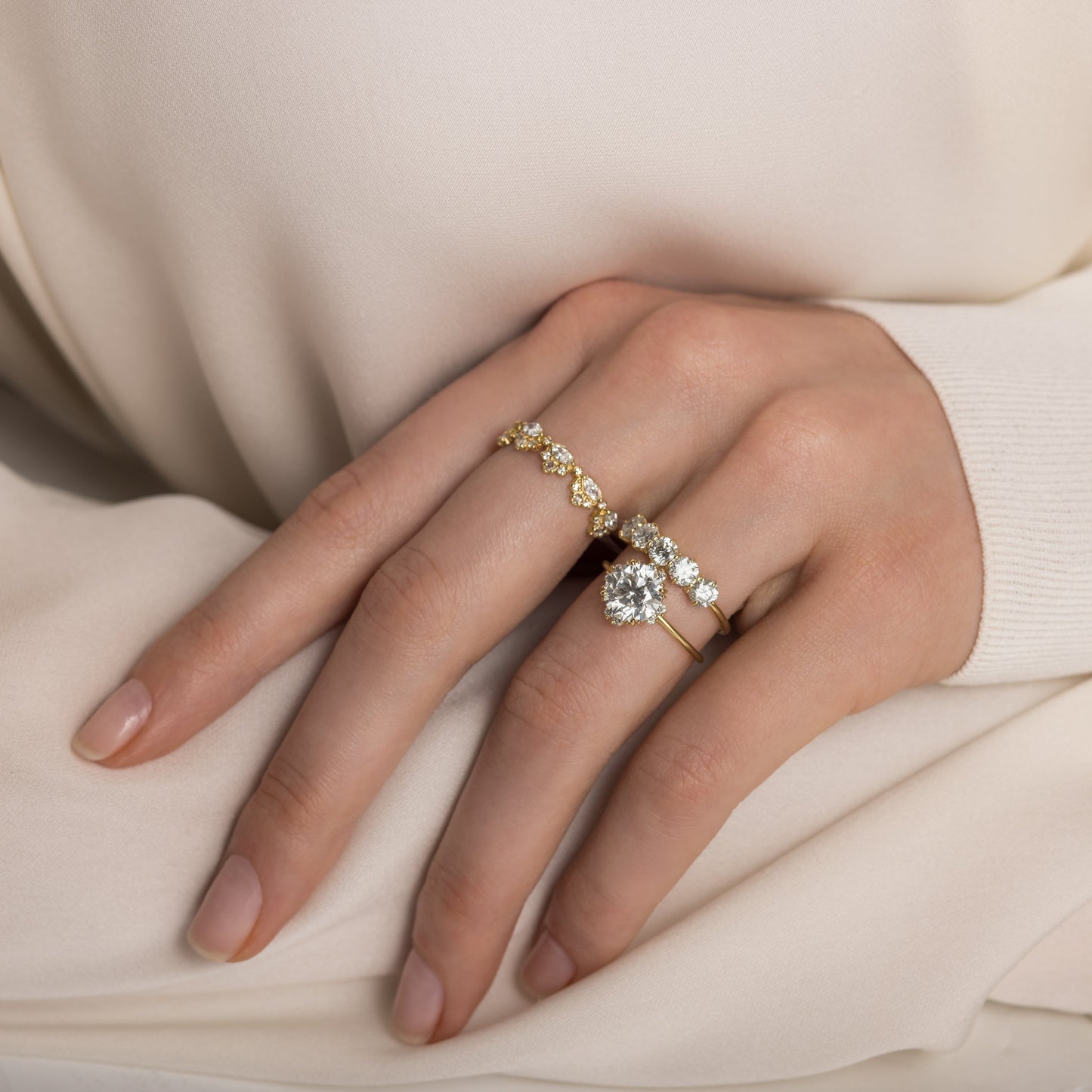 Halo & Triple Prong-Round Lab Grown Diamond Engagement Ring - Lifestyle