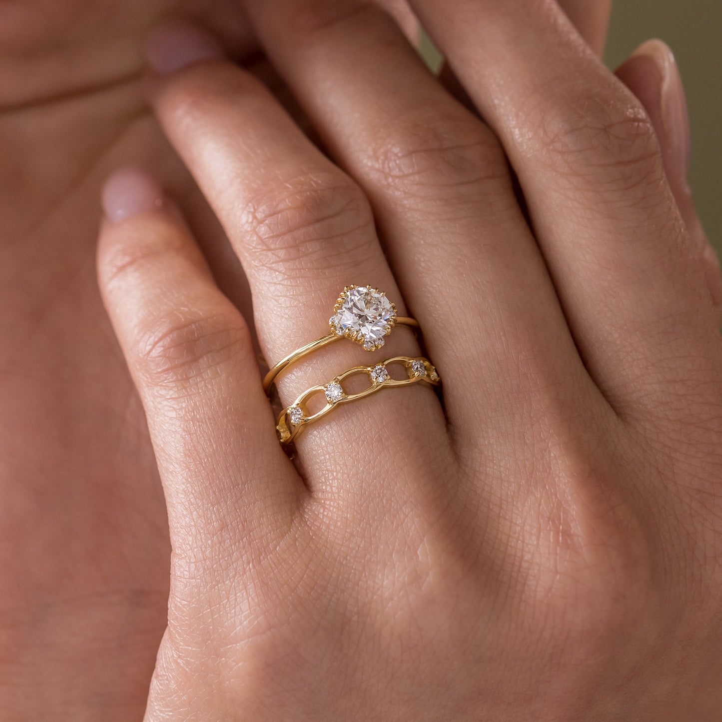Halo & Triple Prong-Round Lab Grown Diamond Engagement Ring - Back view