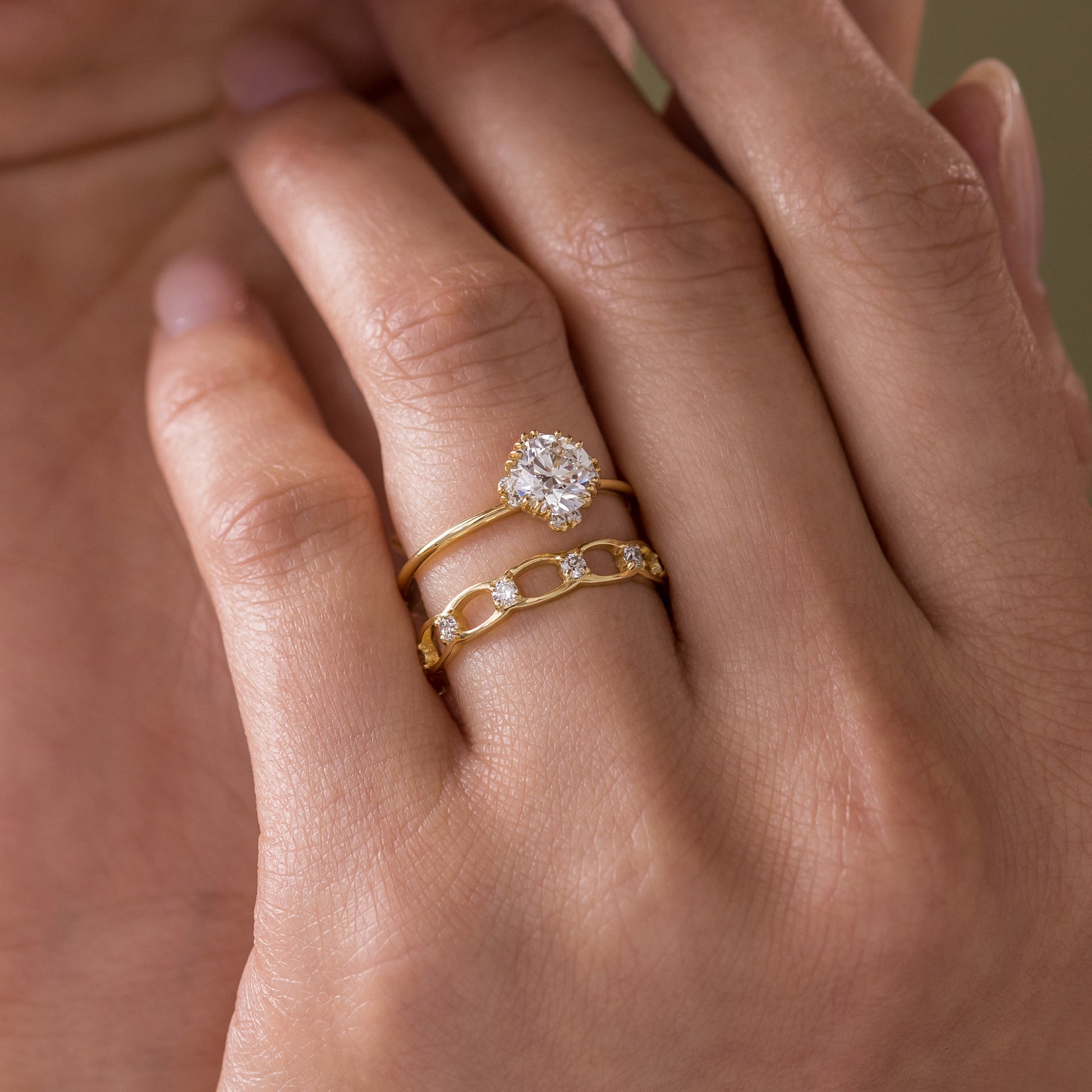 Halo & Triple Prong-Round Lab Grown Diamond Engagement Ring - Back view