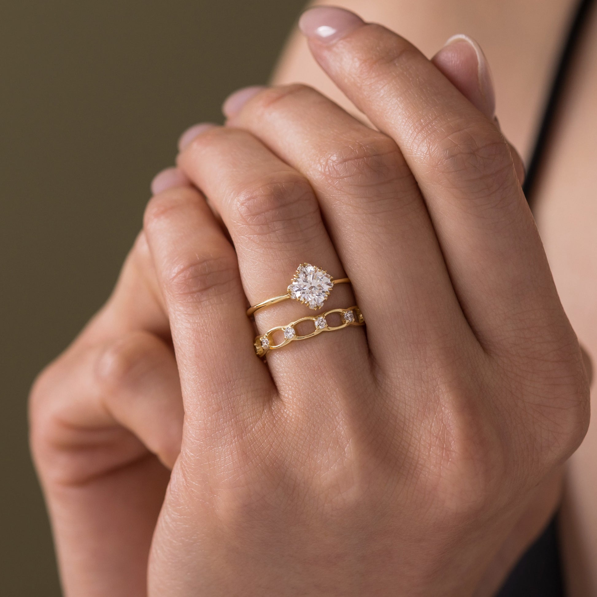 Halo & Triple Prong-Round Lab Grown Diamond Engagement Ring - Detail view