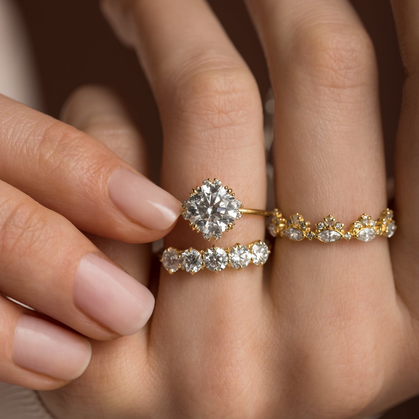 Halo & Triple Prong-Round Lab Grown Diamond Engagement Ring - Lifestyle