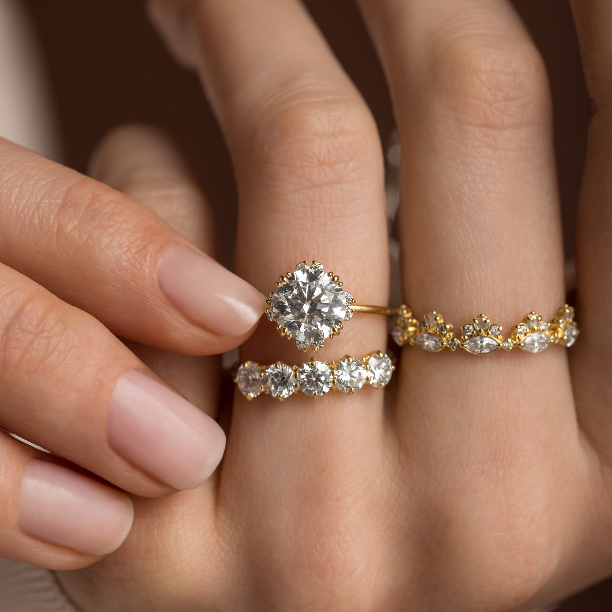 Halo & Triple Prong-Round Lab Grown Diamond Engagement Ring - Lifestyle
