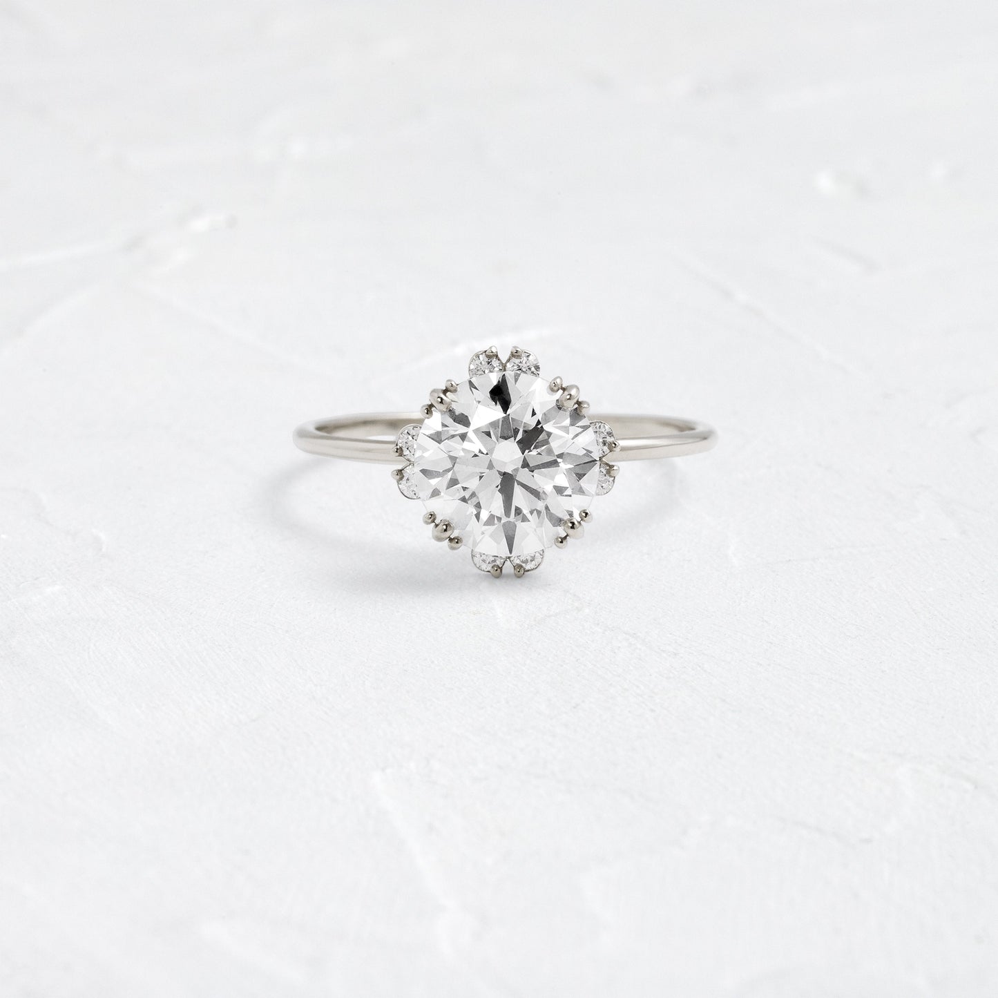 Halo & Triple Prong-Round Lab Grown Diamond Engagement Ring - Front view
