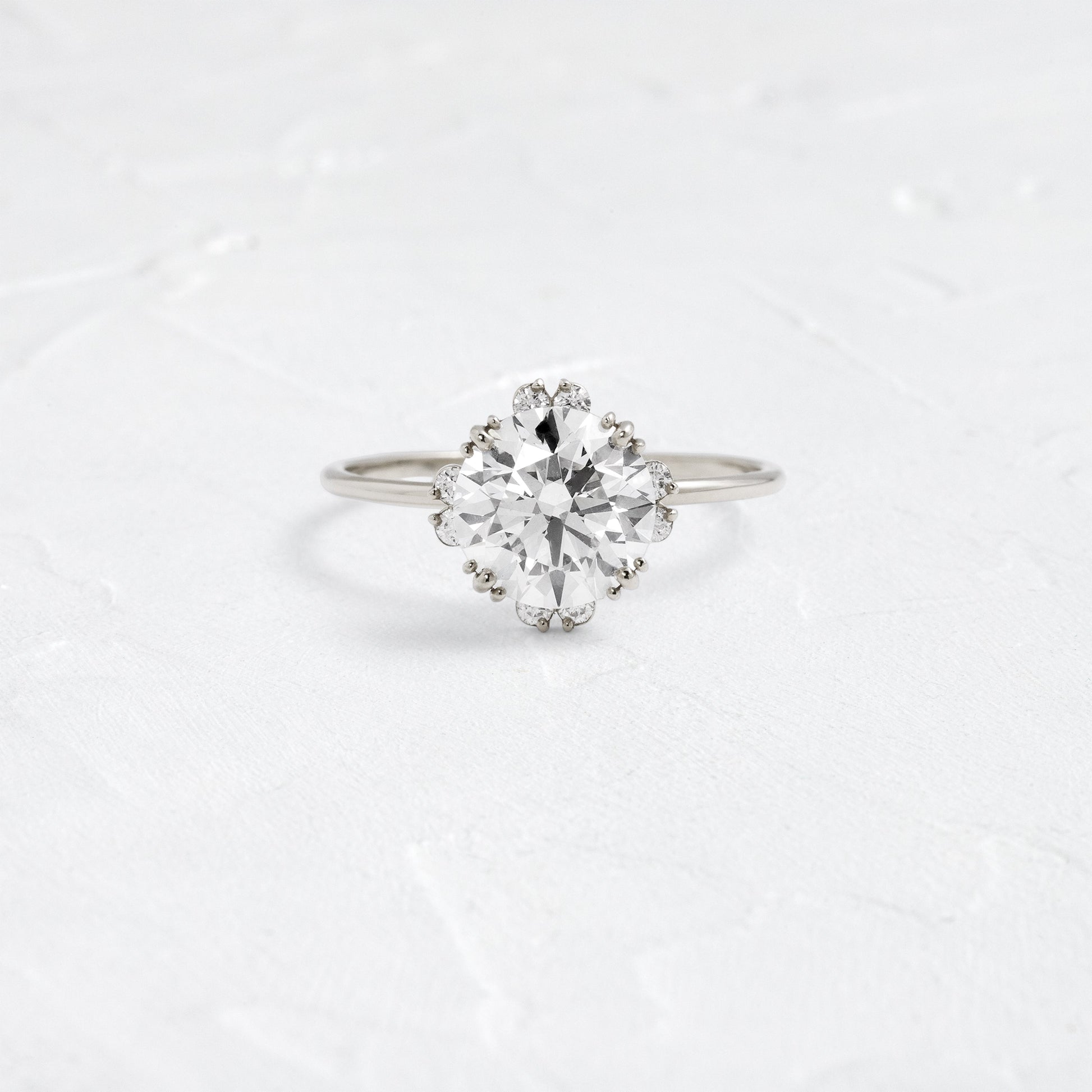 Halo & Triple Prong-Round Lab Grown Diamond Engagement Ring - Front view