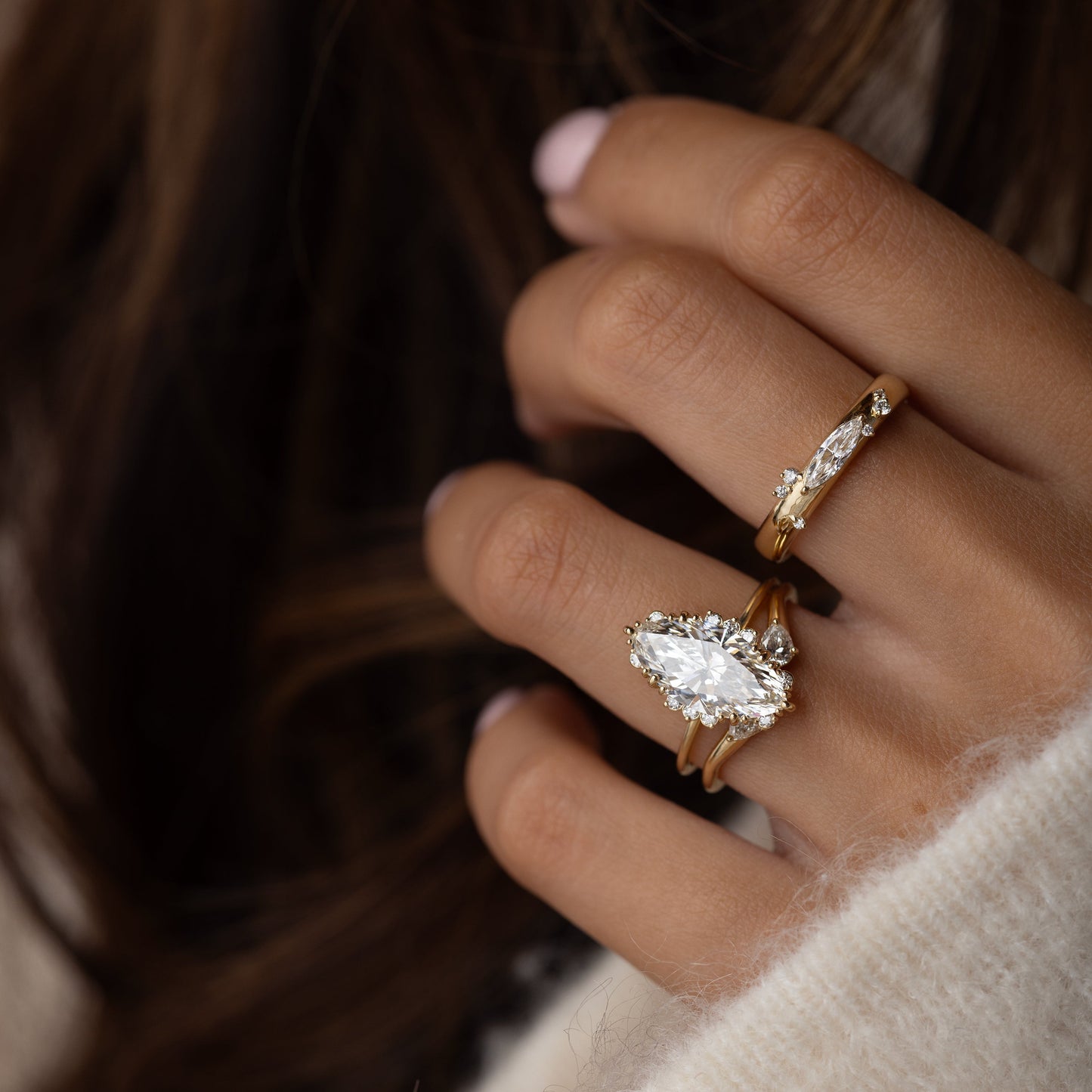 Halo & Triple Prong Style-Marquise Lab Grown Diamond Engagement Ring - Back view