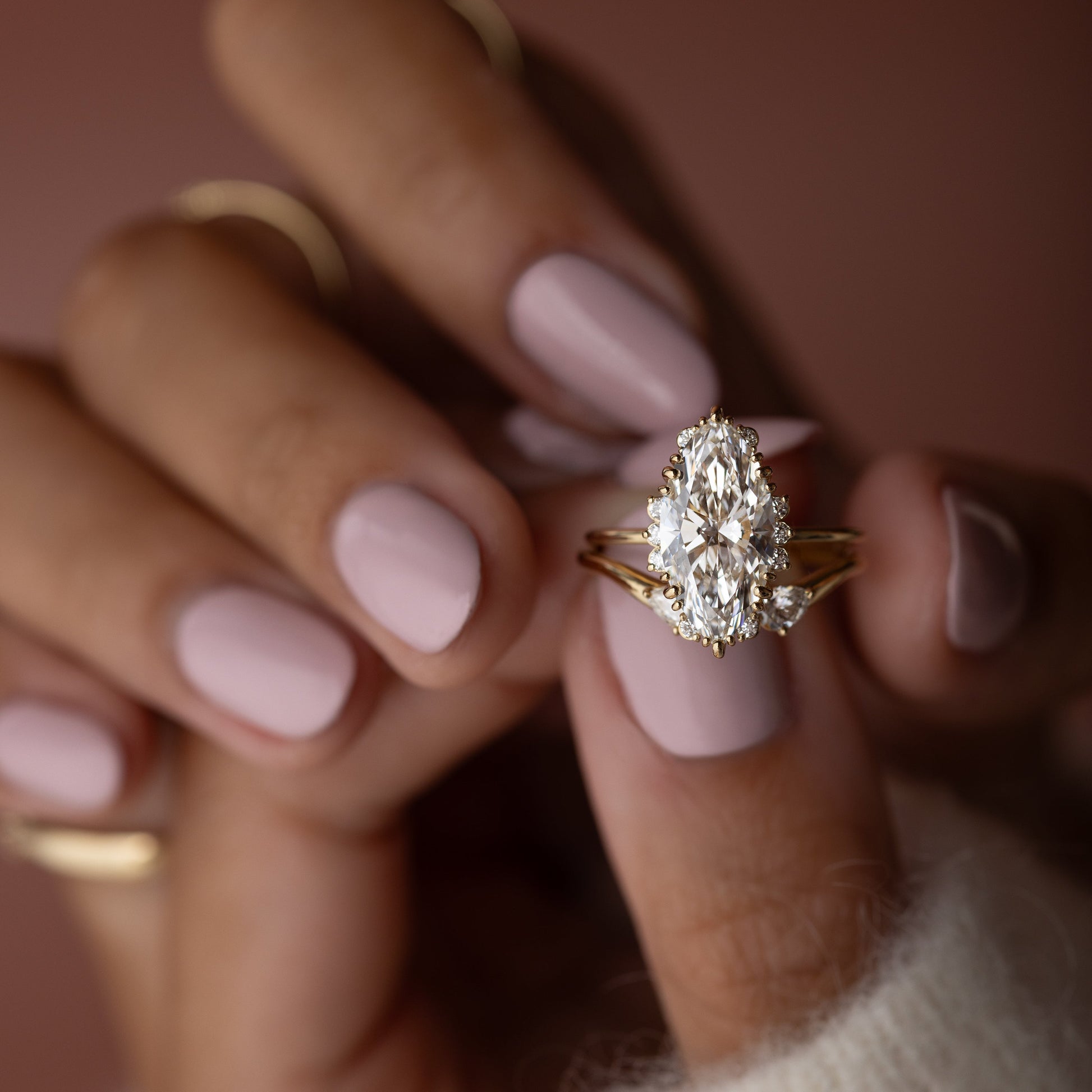 Halo & Triple Prong Style-Marquise Lab Grown Diamond Engagement Ring - Detail view