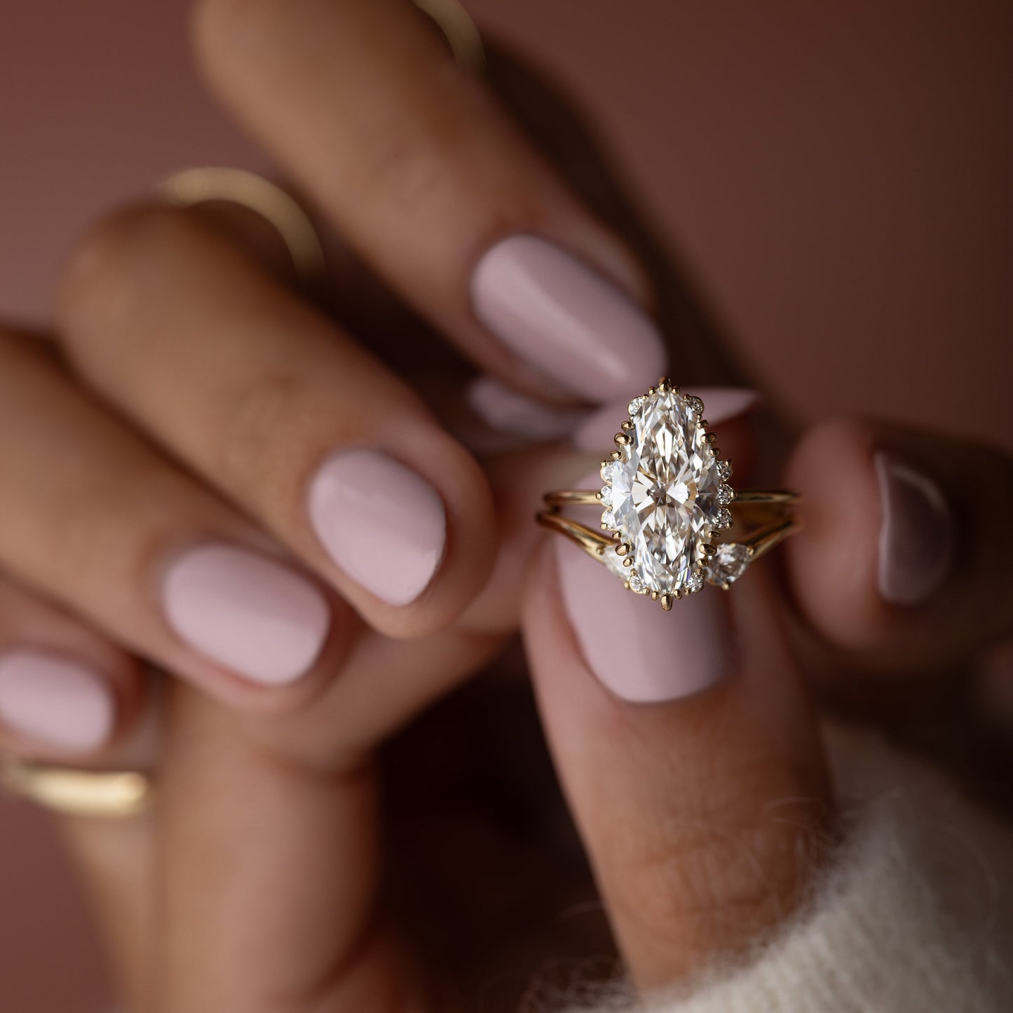 Halo & Triple Prong Style-Marquise Lab Grown Diamond Engagement Ring - Detail view