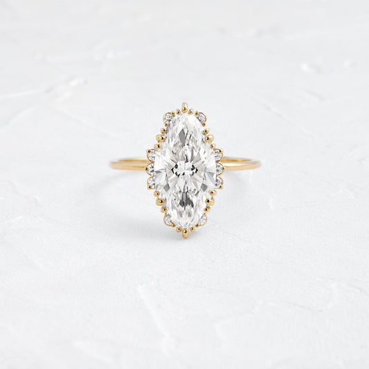 Halo & Triple Prong Style-Marquise Lab Grown Diamond Engagement Ring - Front view