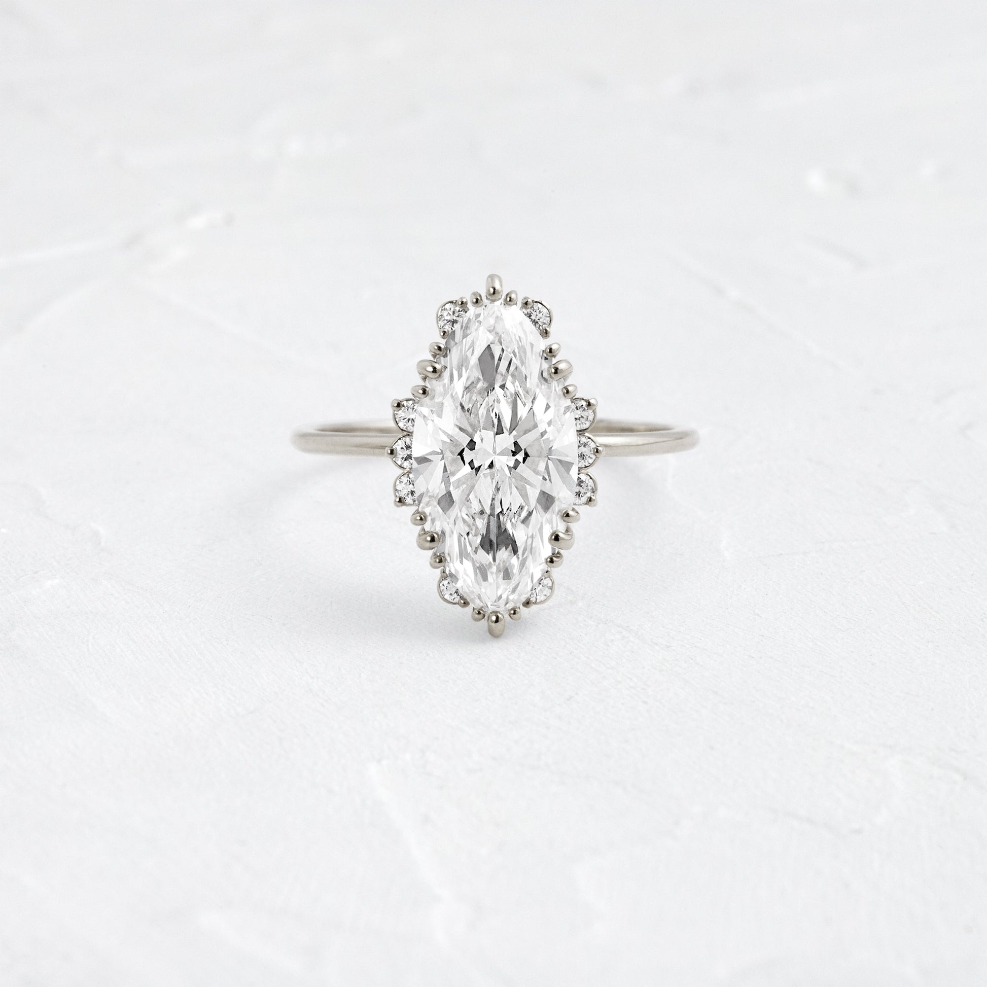 Halo & Triple Prong Style-Marquise Lab Grown Diamond Engagement Ring - Back view