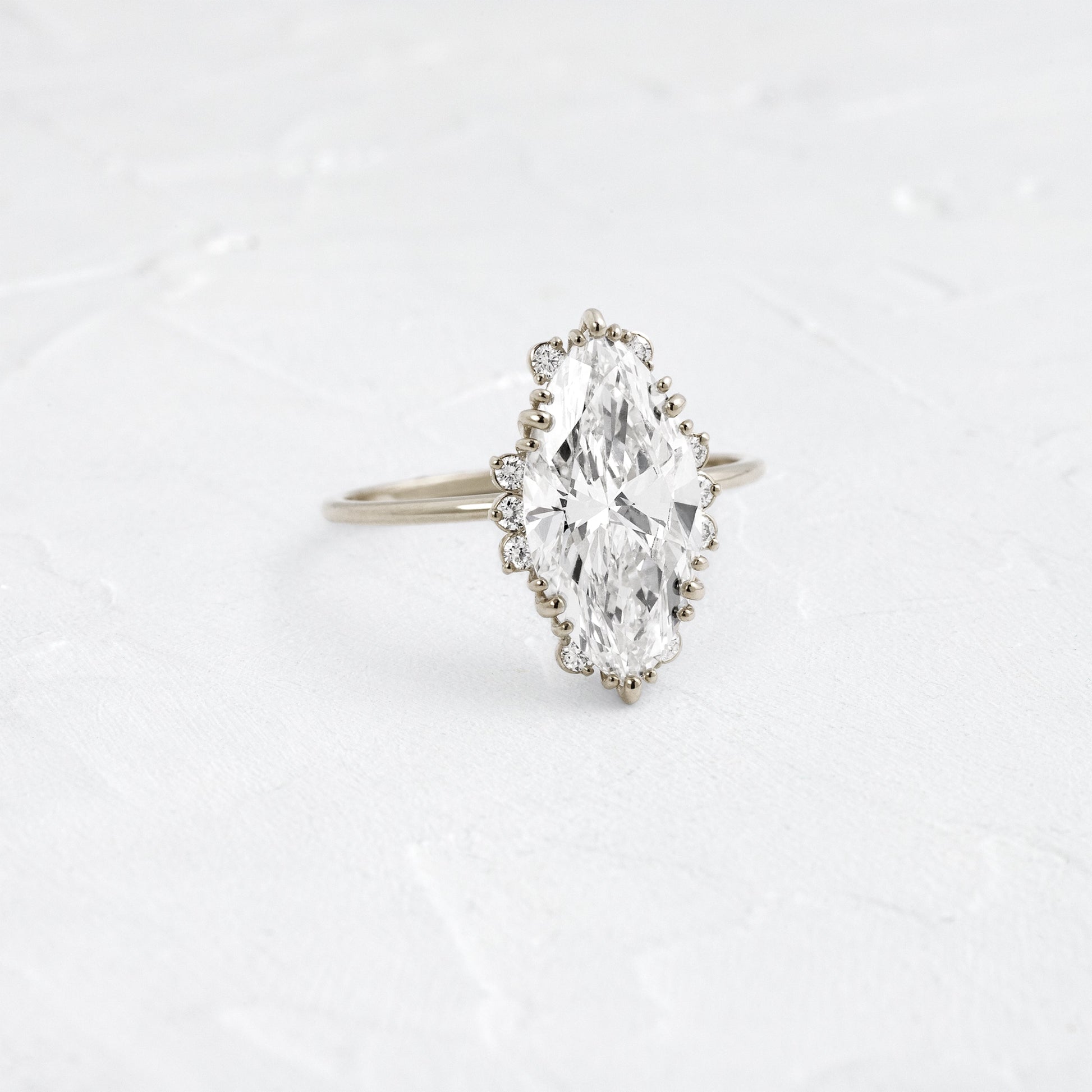Halo & Triple Prong Style-Marquise Lab Grown Diamond Engagement Ring - Detail view