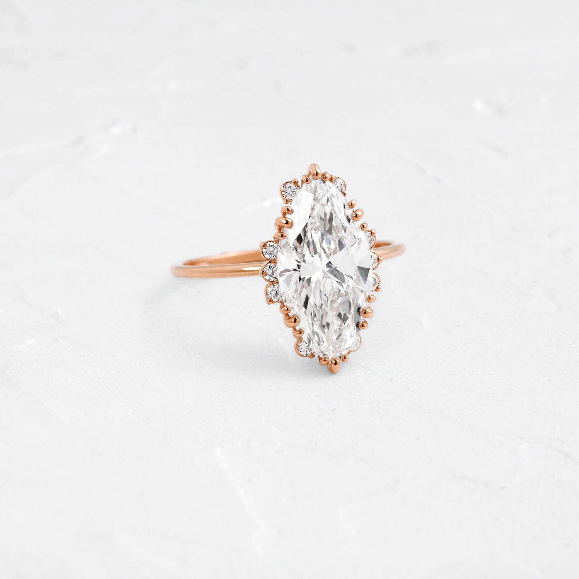 Halo & Triple Prong Style-Marquise Lab Grown Diamond Engagement Ring - Front view