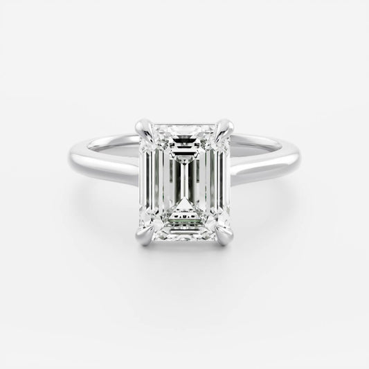 Hidden Halo- 1.5 CT Emerald Moissanite Engagement RingHidden Halo- 1.5 CT Emerald Moissanite Engagement Ring - Front view