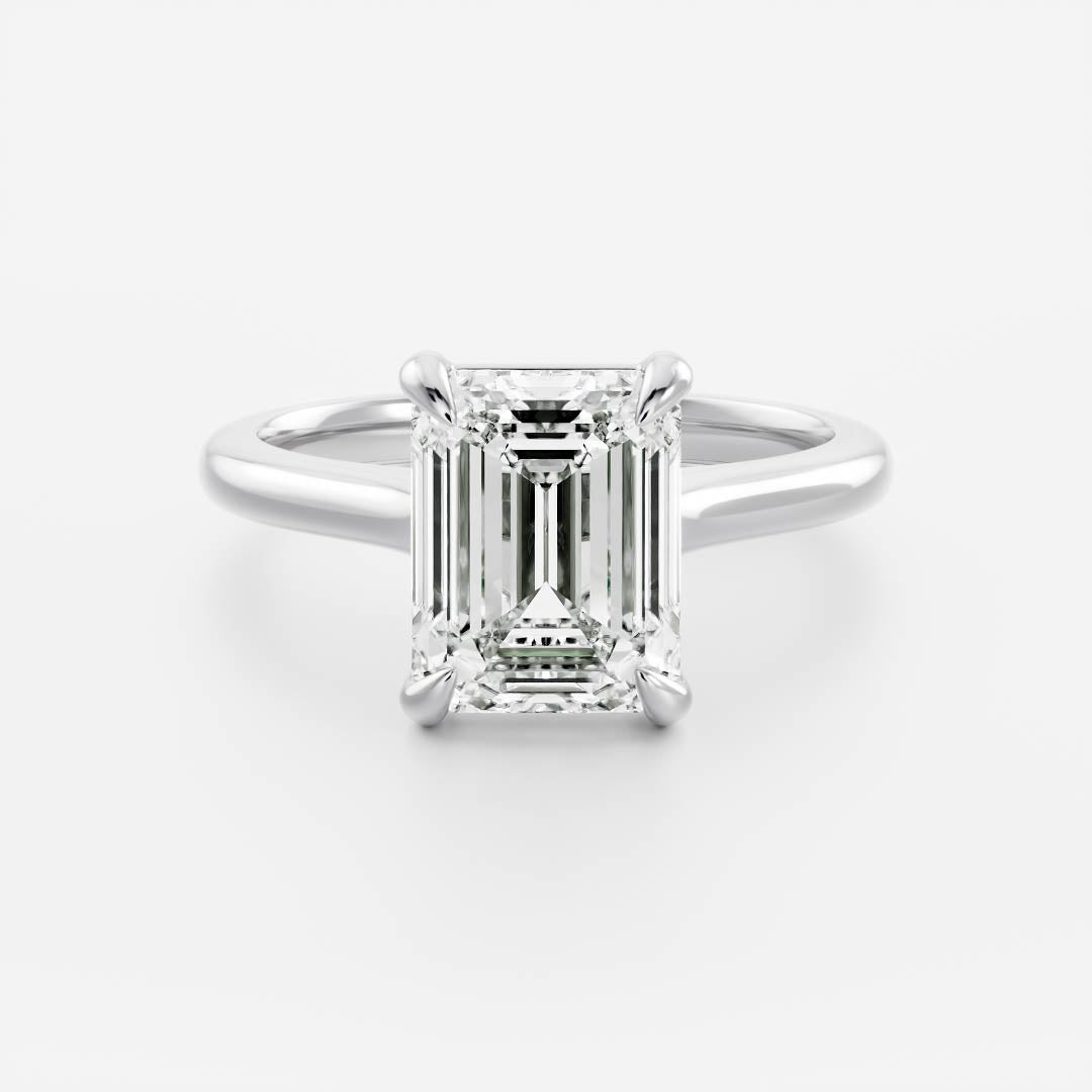 Hidden Halo- 1.5 CT Emerald Moissanite Engagement RingHidden Halo- 1.5 CT Emerald Moissanite Engagement Ring - Front view