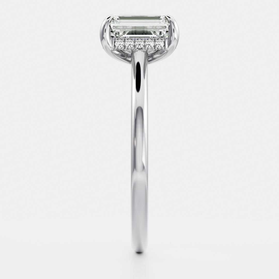 Hidden Halo- 1.5 CT Emerald Moissanite Engagement RingHidden Halo- 1.5 CT Emerald Moissanite Engagement Ring - Front view