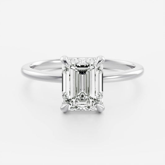 Hidden Halo- 2.2 CT Emerald Moissanite Engagement RingHidden Halo- 2.2 CT Emerald Moissanite Engagement Ring - Front view