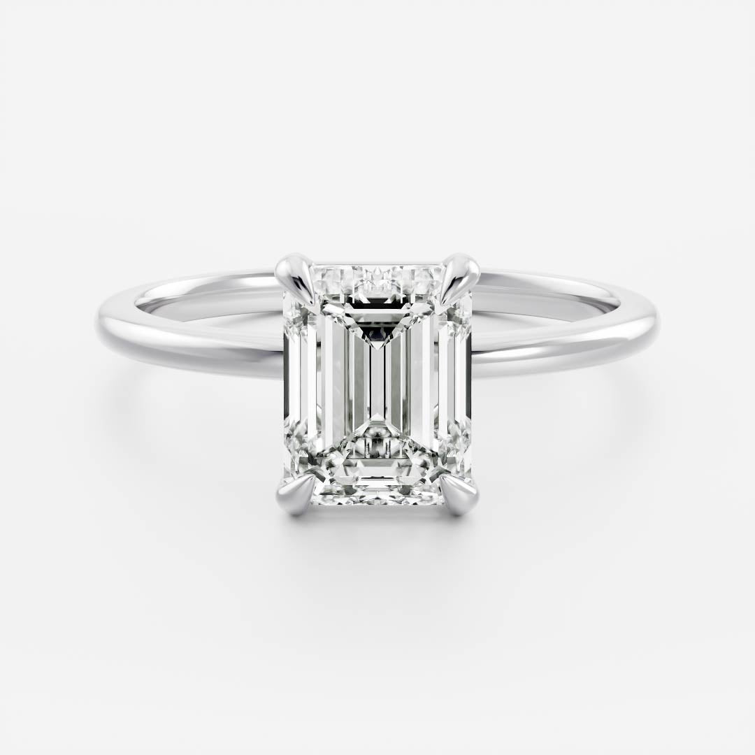 Hidden Halo- 2.2 CT Emerald Moissanite Engagement RingHidden Halo- 2.2 CT Emerald Moissanite Engagement Ring - Front view
