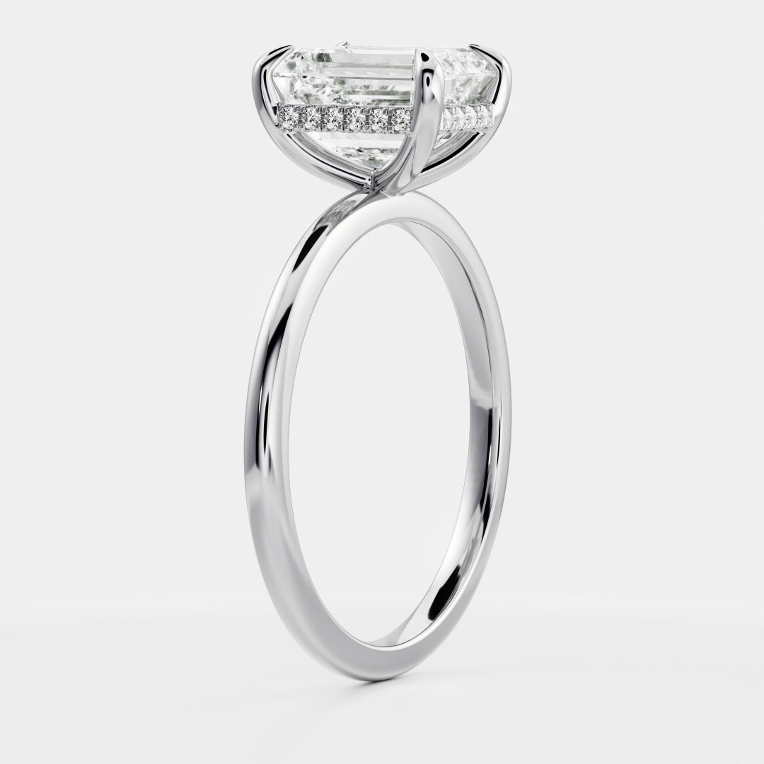 Hidden Halo- 2.2 CT Emerald Moissanite Engagement RingHidden Halo- 2.2 CT Emerald Moissanite Engagement Ring - Front view