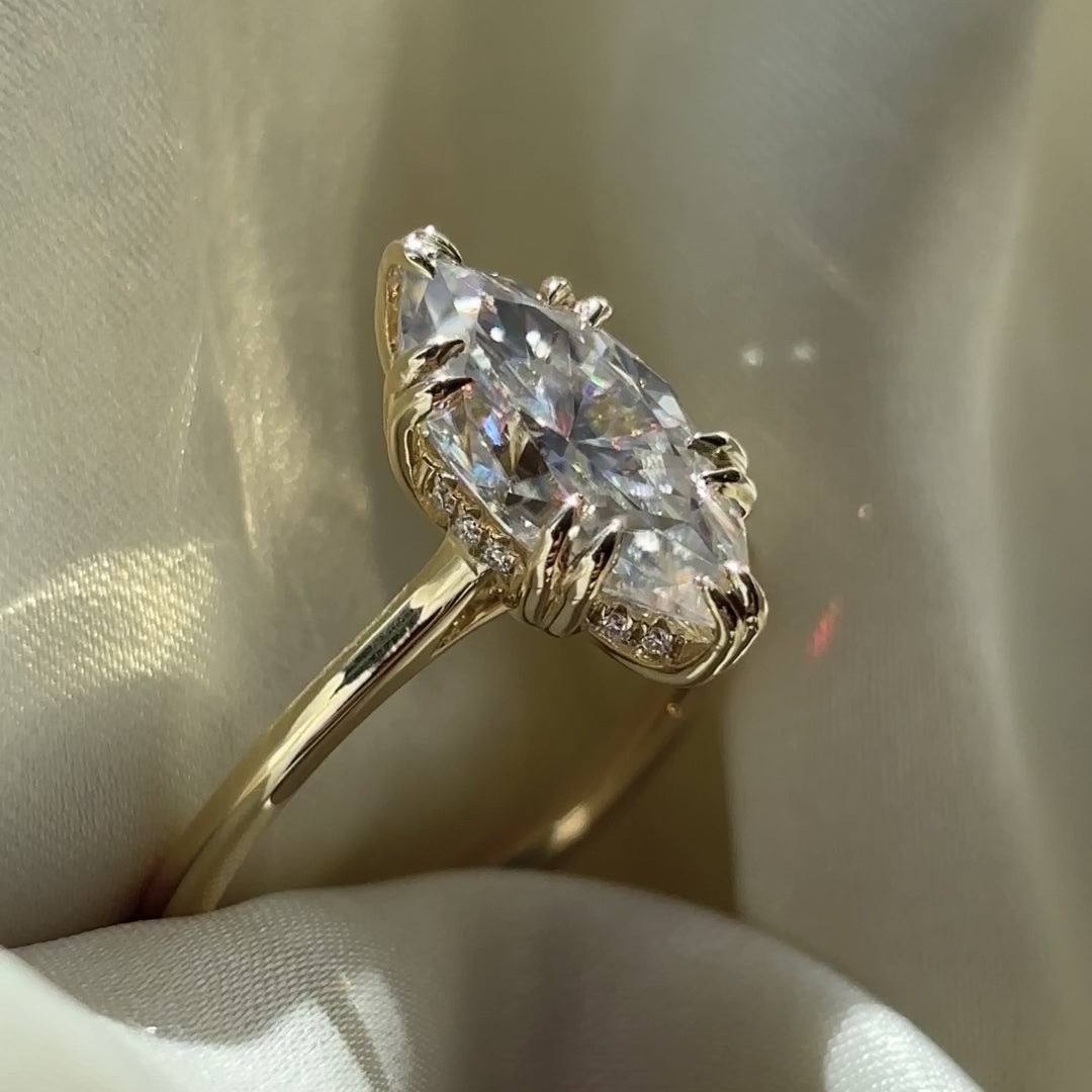 Hidden Halo & Double Prong-Marquise Lab Grown Diamond Engagement Ring - Front view