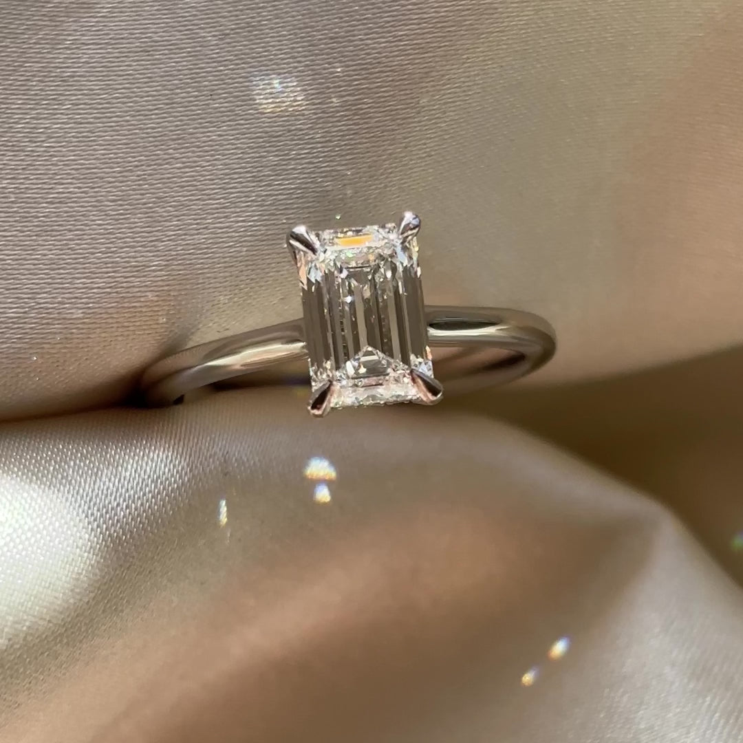 Hidden Halo-Emerald Lab Grown Diamond Engagement Ring - Front view