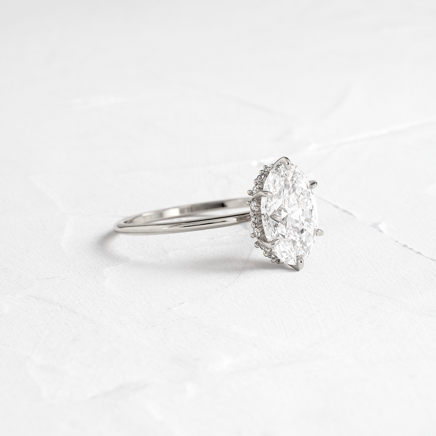 Hidden Halo-Oval Lab Grown Diamond Engagement Ring - On model
