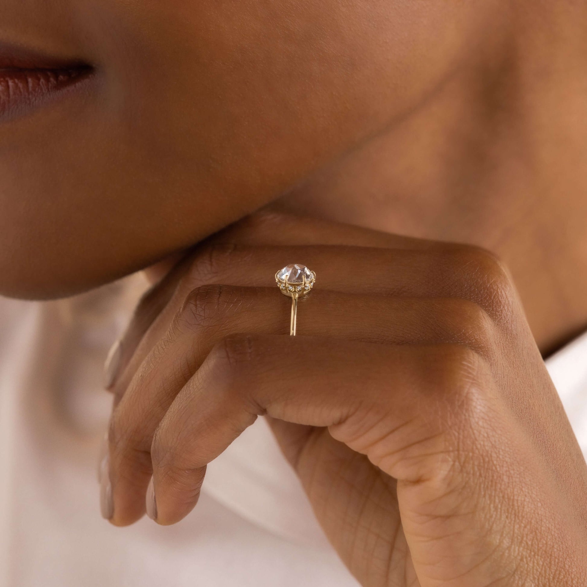 Hidden Halo-Rose Cut Lab Grown Diamond Engagement Ring - Lifestyle