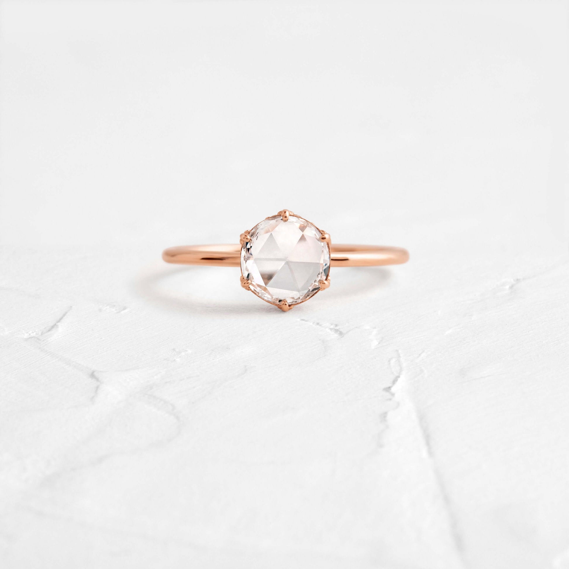 Hidden Halo-Rose Cut Lab Grown Diamond Engagement Ring - Front view
