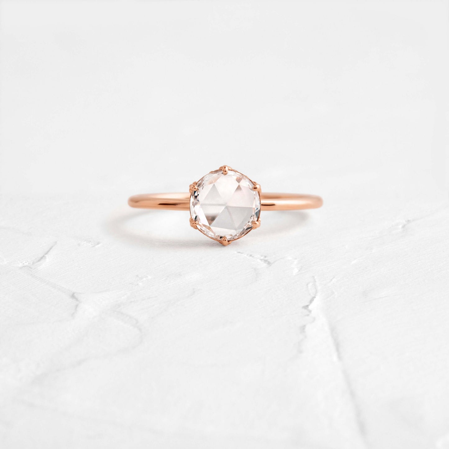 Hidden Halo-Rose Cut Lab Grown Diamond Engagement Ring - Front view