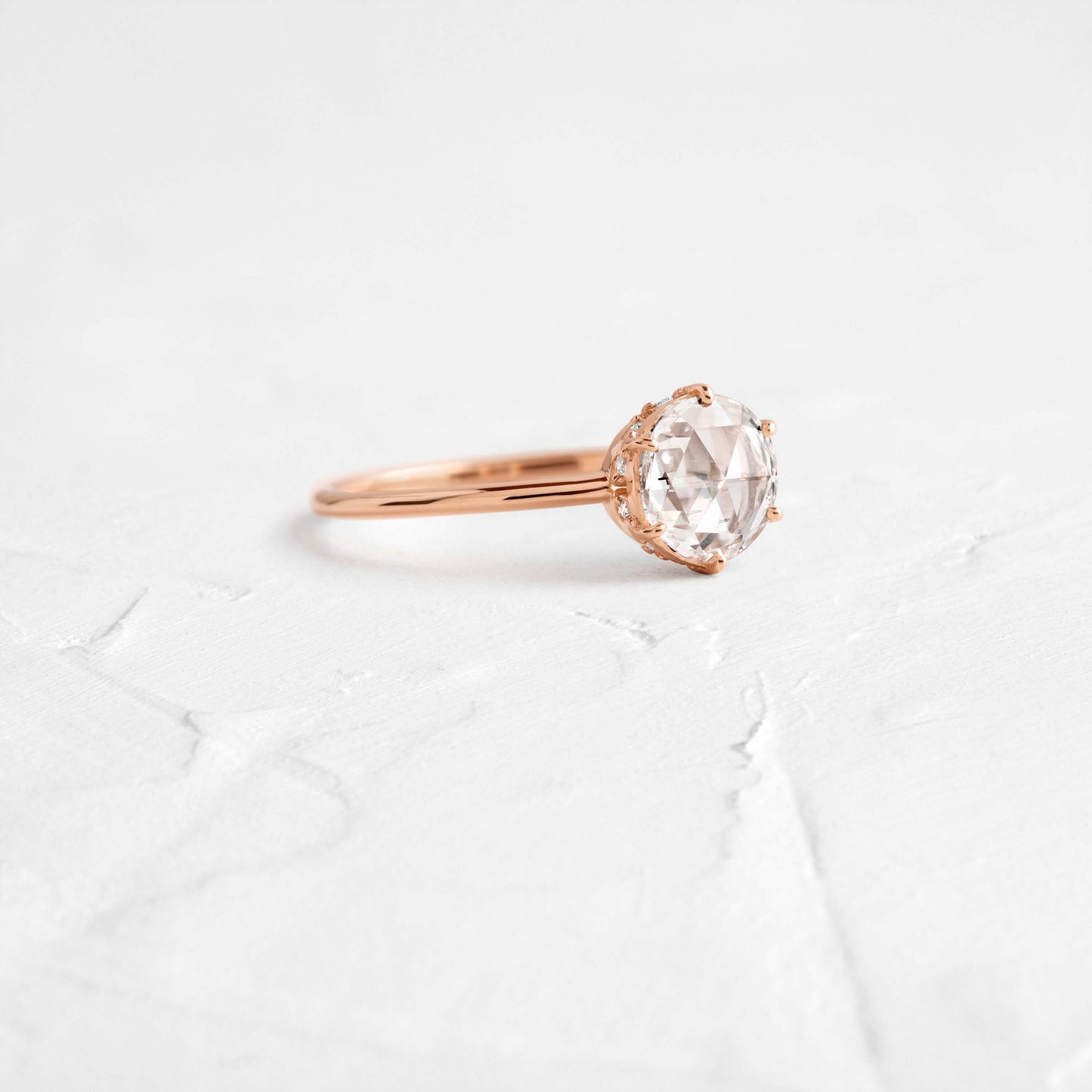 Hidden Halo-Rose Cut Lab Grown Diamond Engagement Ring - Side view
