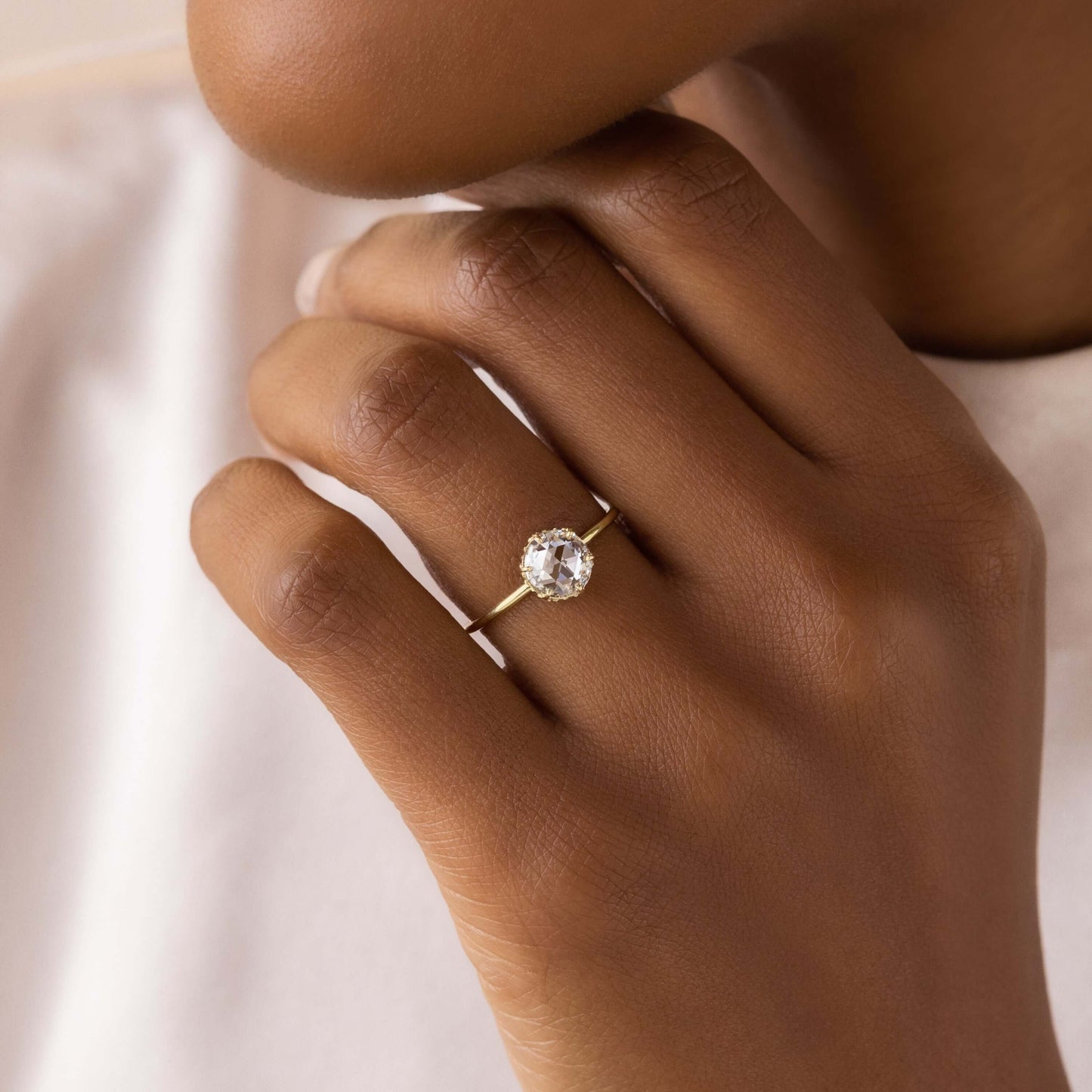 Hidden Halo-Rose Cut Lab Grown Diamond Engagement Ring - Detail view