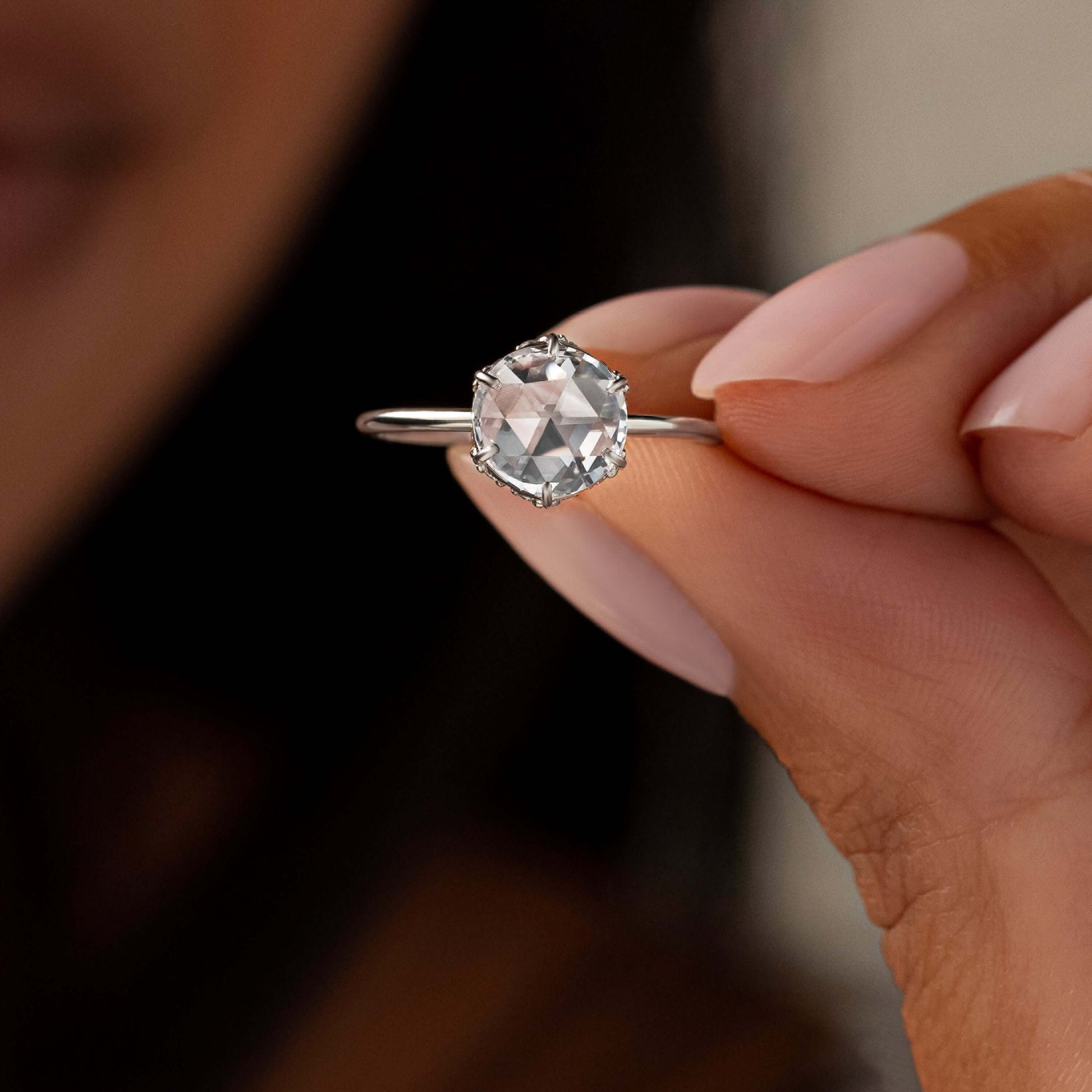 Hidden Halo-Rose Cut Lab Grown Diamond Engagement Ring - Lifestyle