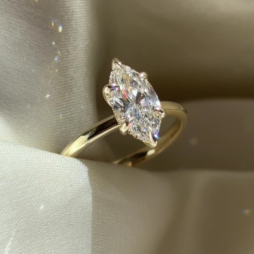 Hidden Halo & Six Prongs-Marquise Lab Grown Diamond Engagement Ring - Front view