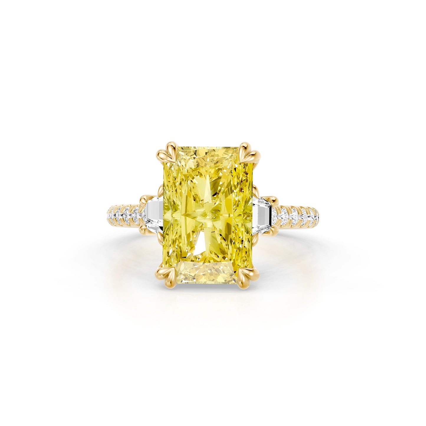 Elle Radiant Lab Yellow Diamond Three Stone Engagement Ring | Saviera Jewels
