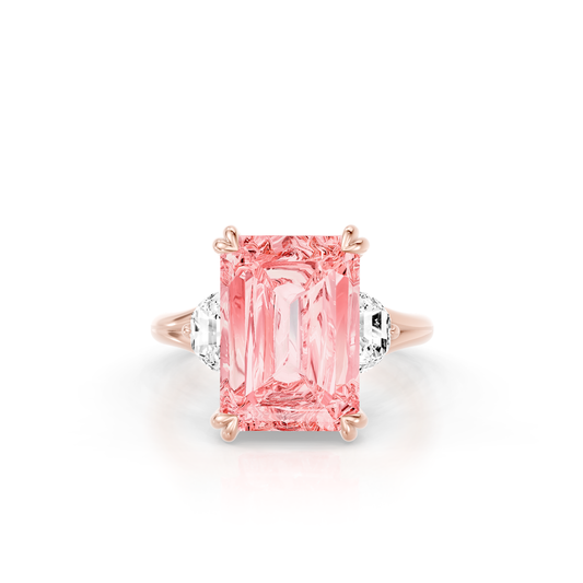 High Jewelry | Jane Emerald Cut Pink Diamond Three Stone Engagement Ring | Saviera Jewels