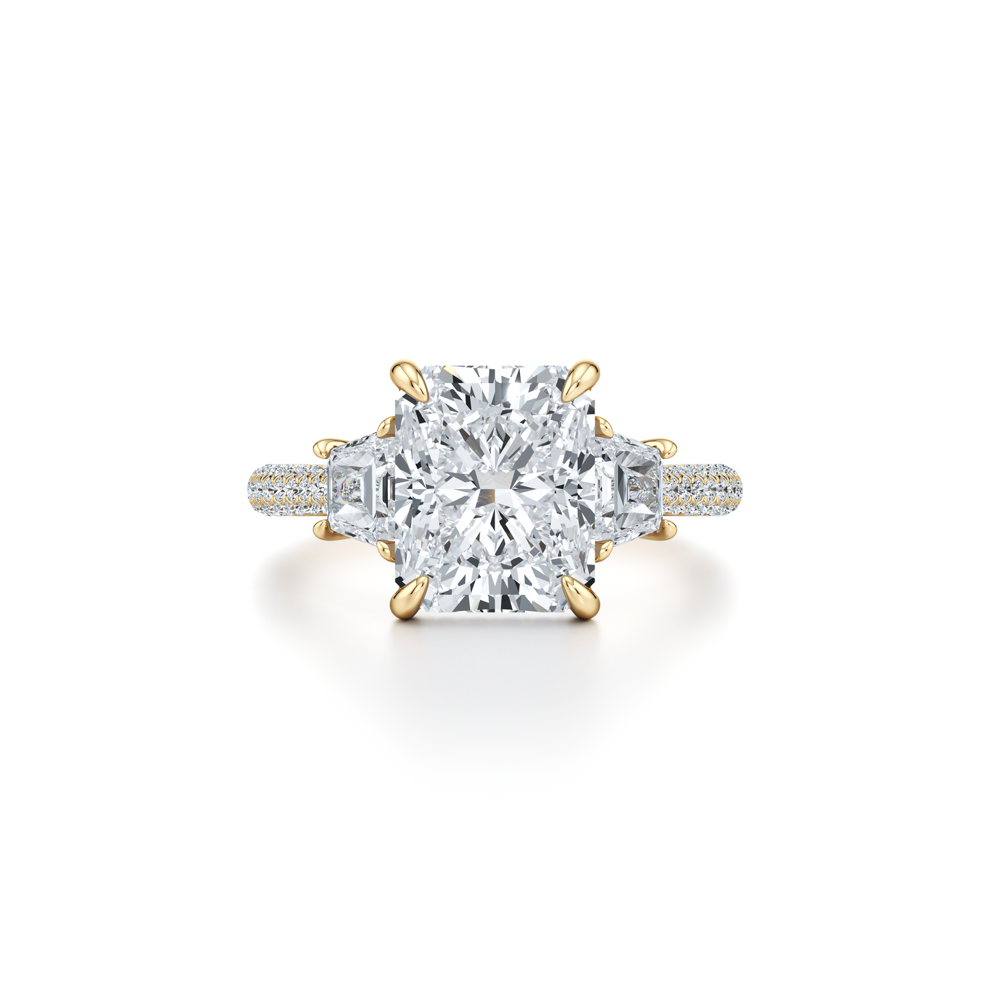 Chelsea Trapezoid Emerald Three Stone Lab Diamond Engagement Ring | Saviera Jewels