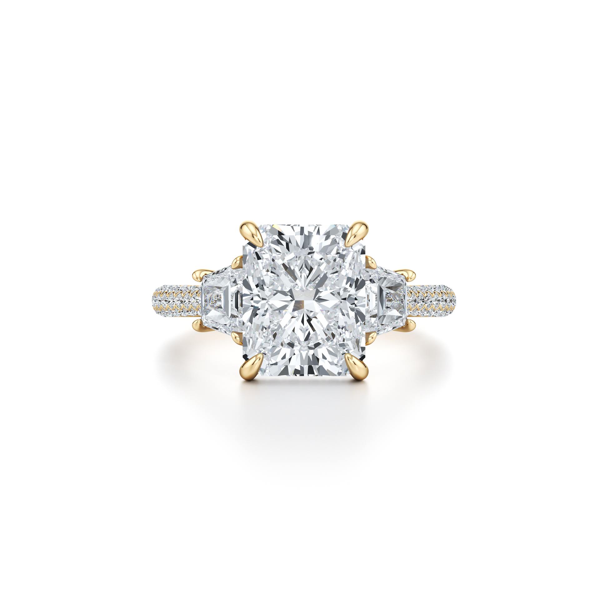 Chelsea Trapezoid Emerald Three Stone Lab Diamond Engagement Ring | Saviera Jewels