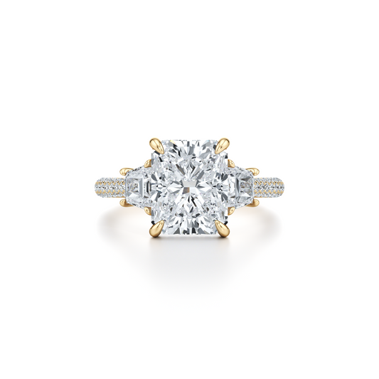 Chelsea Trapezoid Emerald Three Stone Lab Diamond Engagement Ring | Saviera Jewels