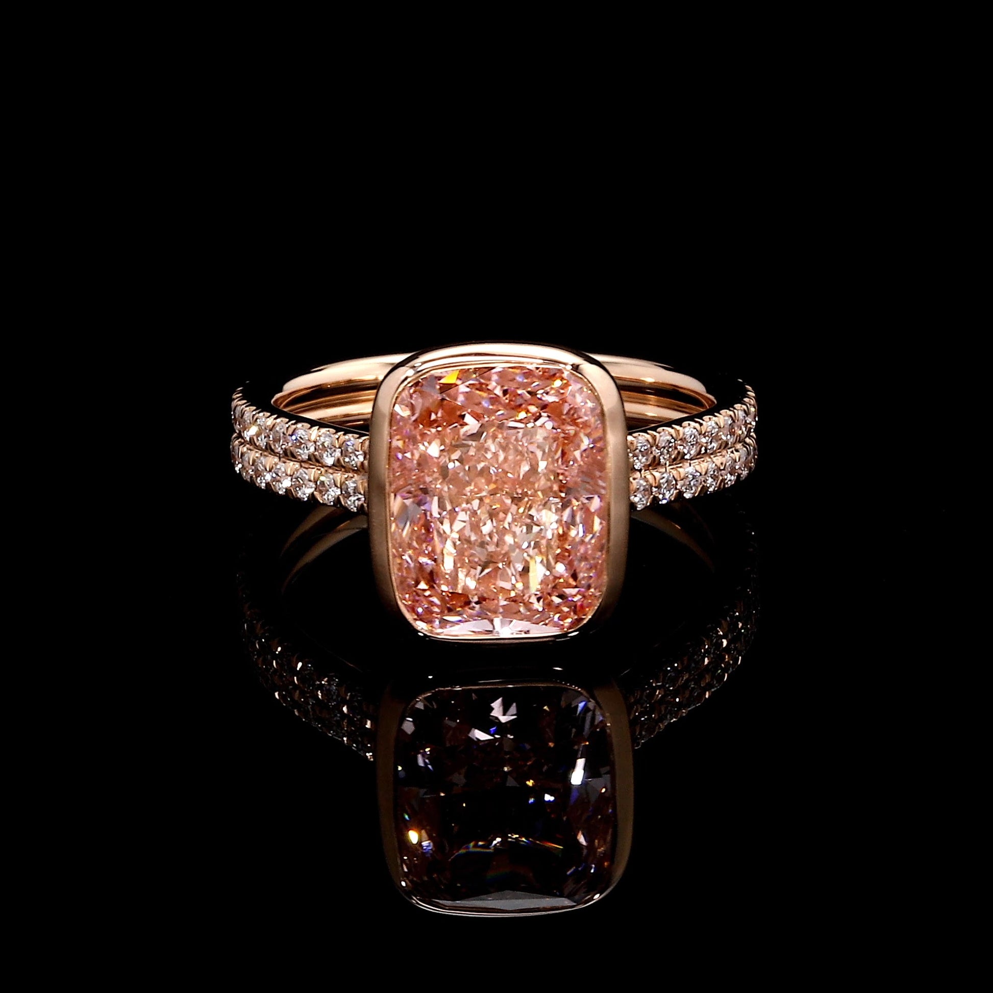 Elle Cushion Dual Bezel Lab Pink Diamond Engagement Ring | Saviera Jewels