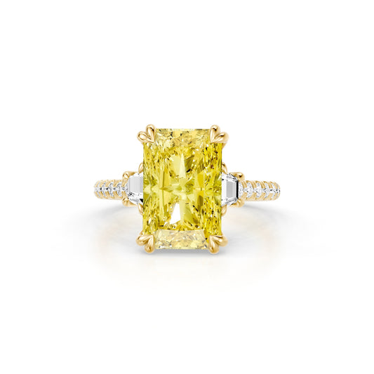 High Jewelry | Elle Radiant Yellow Diamond Three Stone Lab Diamond Engagement Ring | Saviera Jewels