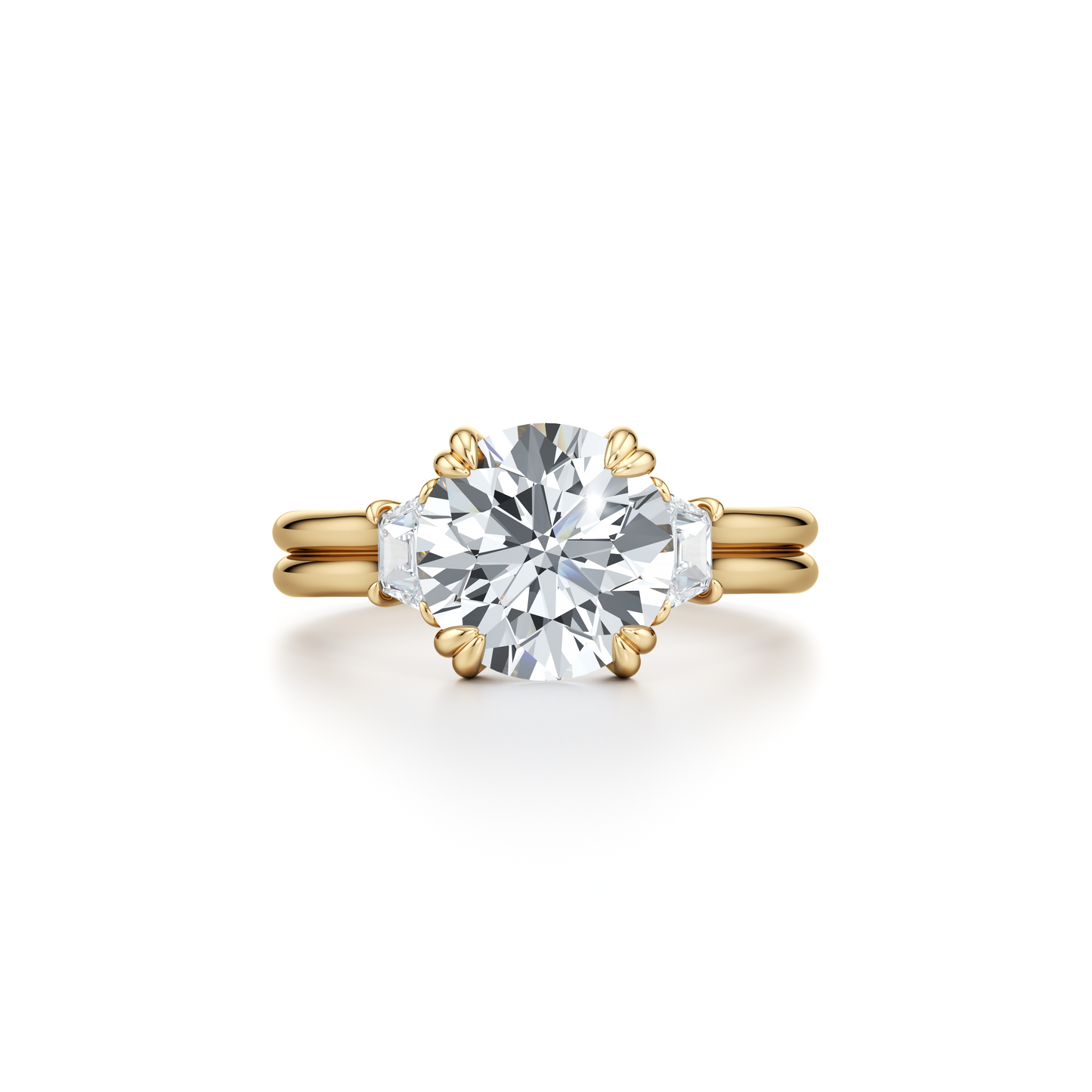 Elle Trapezoid Round Three Stone Double Lab Diamond Engagement Ring | Saviera Jewels