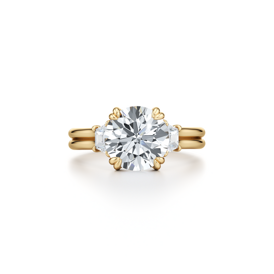 Elle Trapezoid Emerald Three Stone Double Lab Diamond Engagement Ring | Saviera Jewels