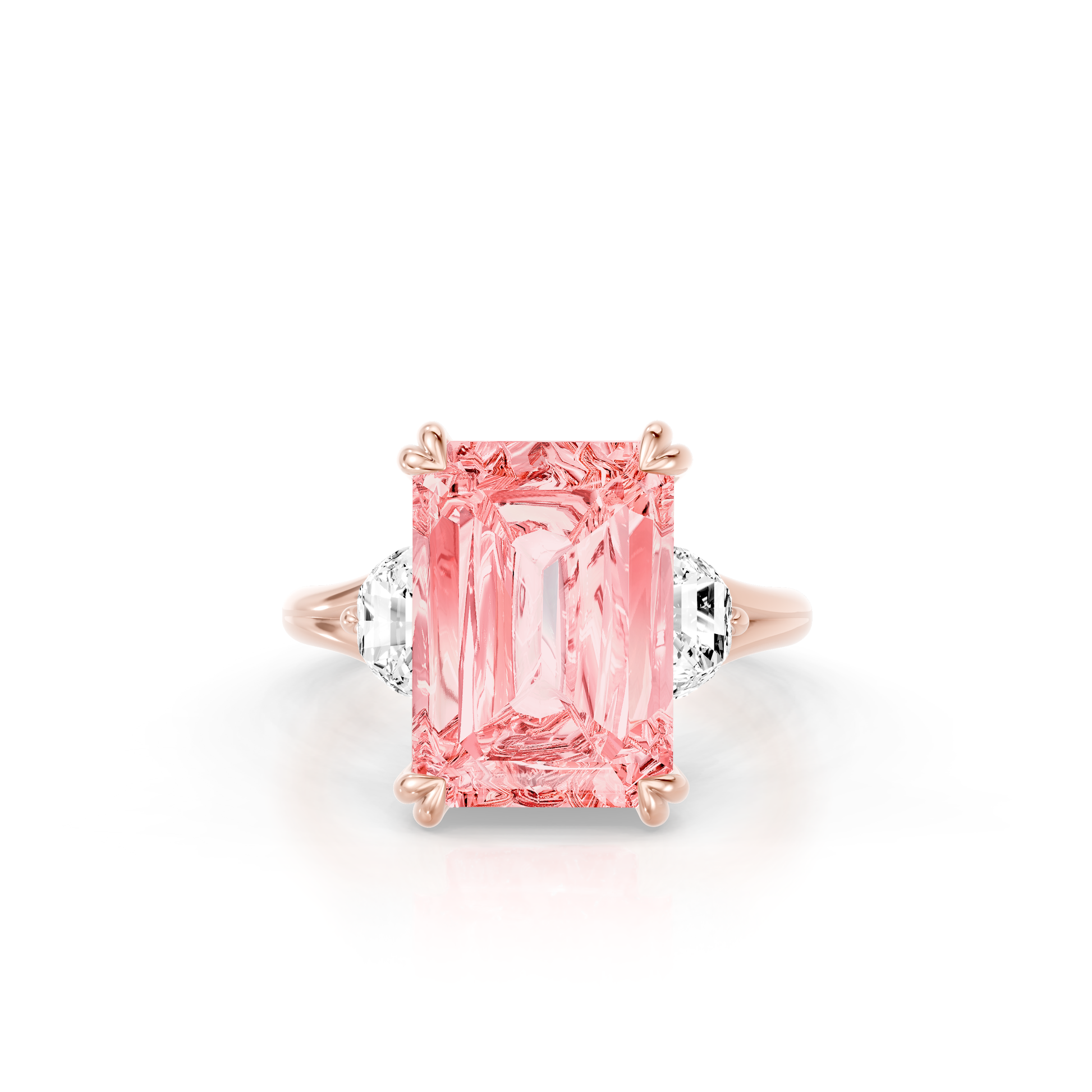 High Jewelry | Jane Emerald Cut Pink Diamond Three Stone Engagement Ring | Saviera Jewels