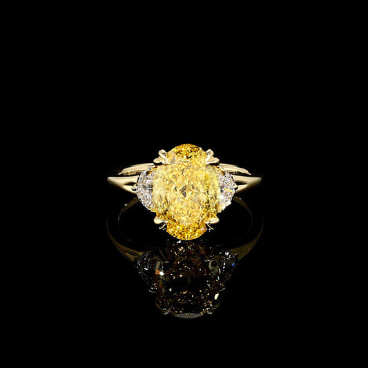 Jane Oval Cut Lab Yellow Diamond Three Stone Engagement Ring | Saviera Jewels