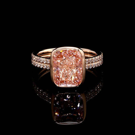 Elle Cushion Dual Bezel Lab Pink Diamond Engagement Ring | Saviera Jewels